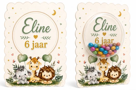 Snoepkaart met Snoepbol – Junglediertjes