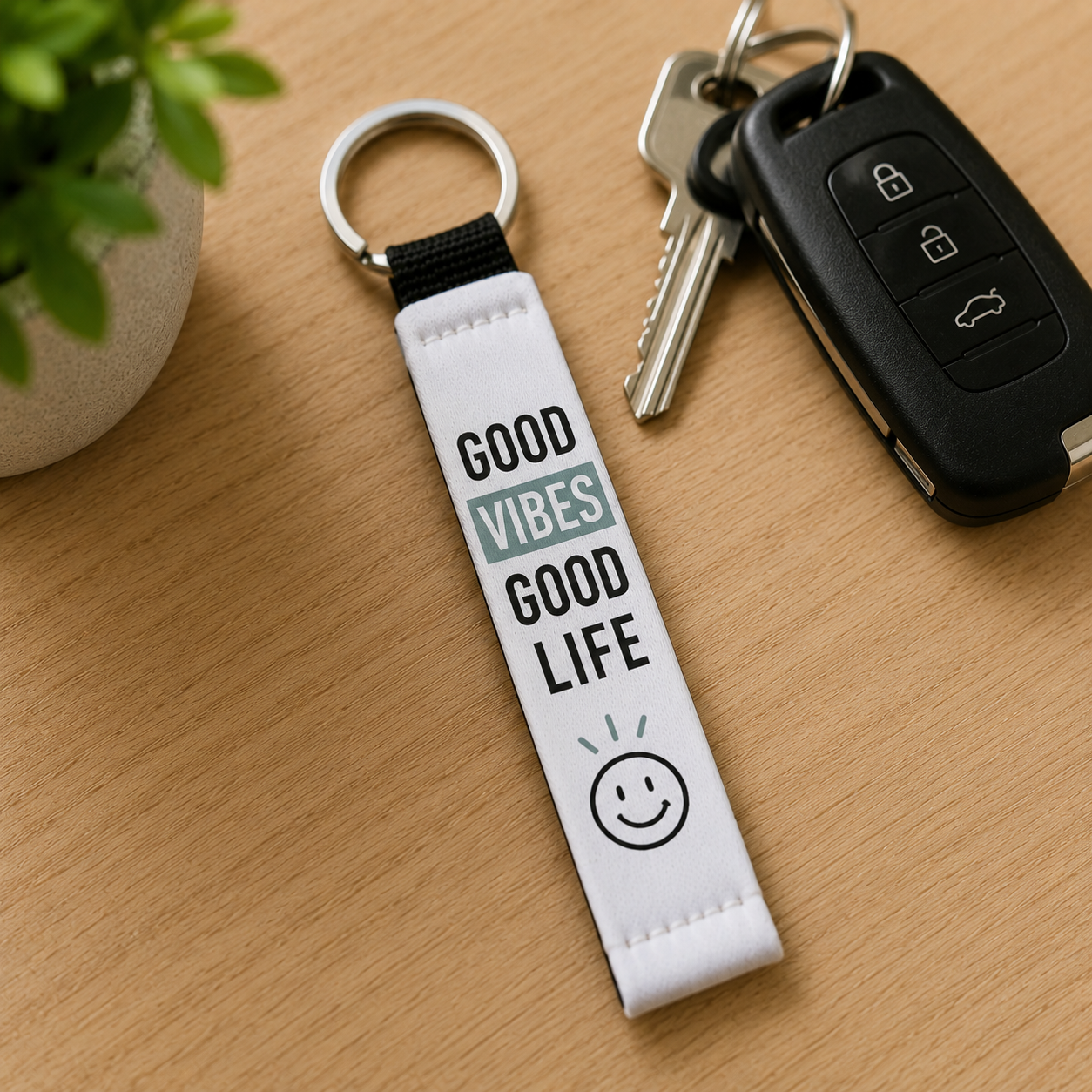 Gepersonaliseerde sleutelhanger met eigen ontwerp – 14 × 2 cm