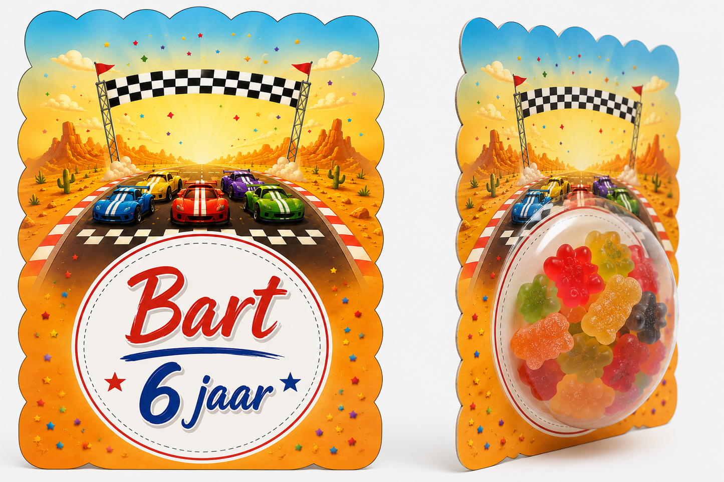 Snoepkaart met Snoepbol – Racewagens